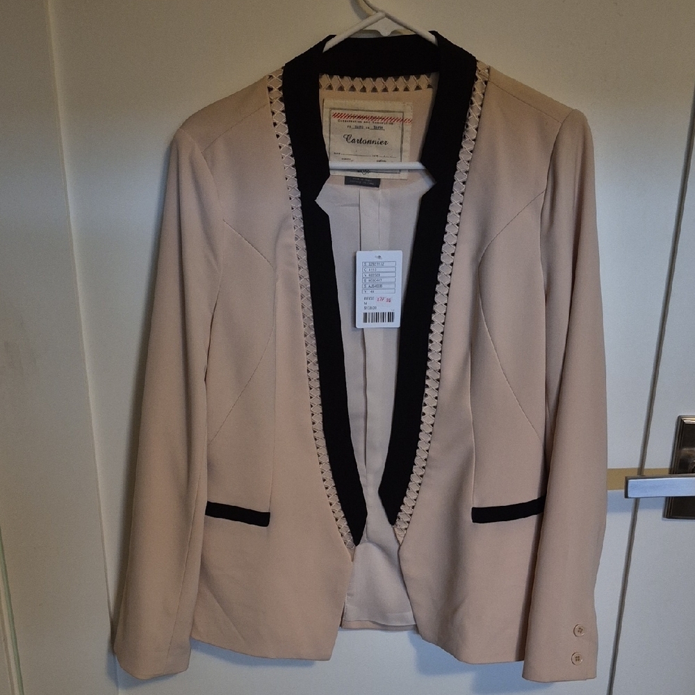 Cartonnier Blush Cream Blazer with Black Trim (Anthropologie)
